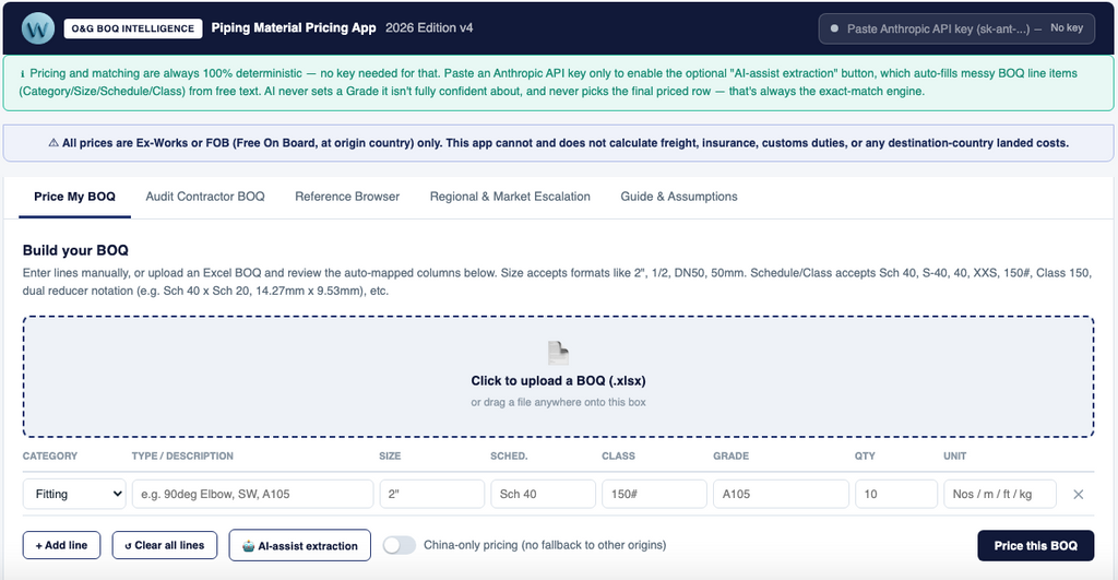 Oil & Gas BOQ Intelligence Tool 2 - Piping Material Pricing App